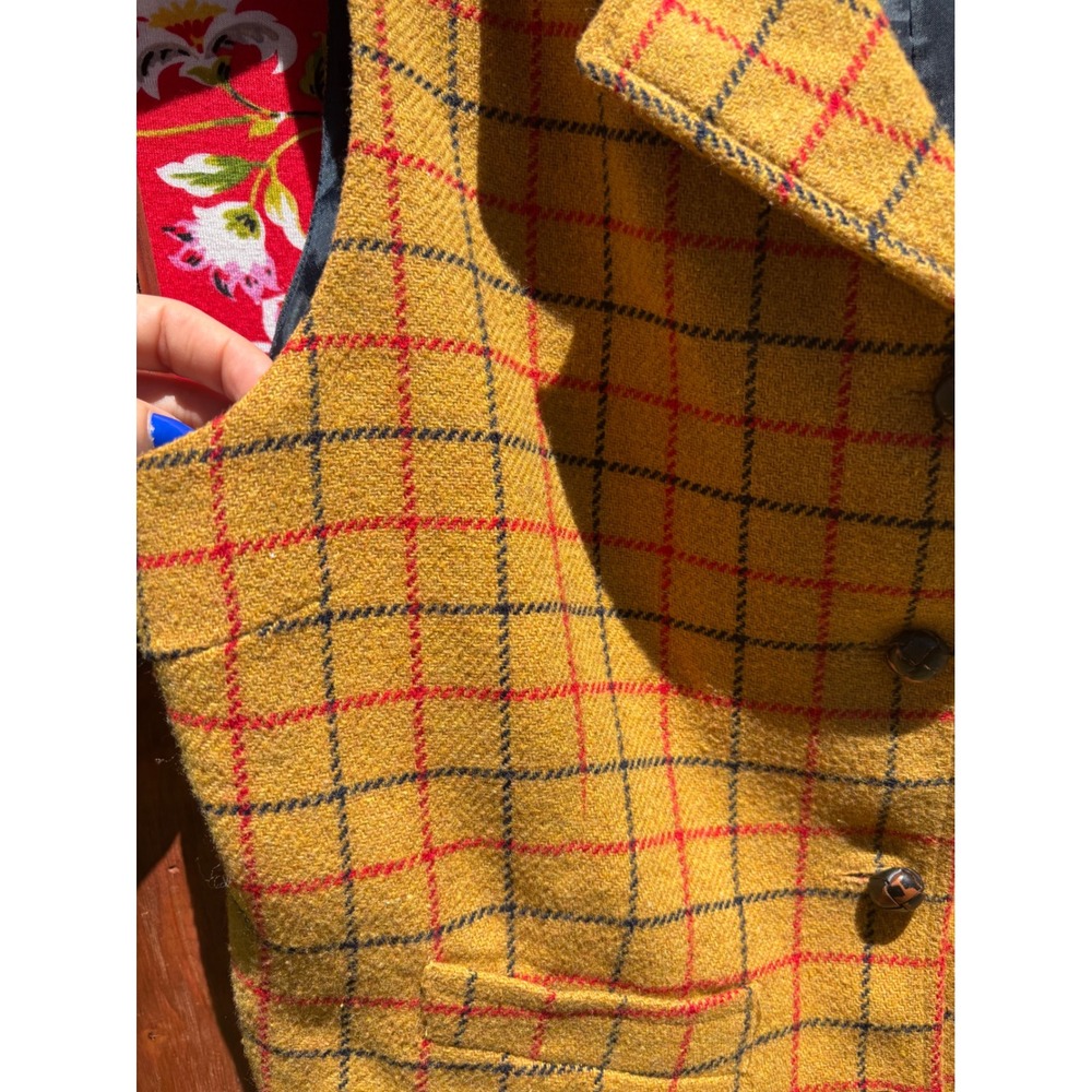 Vintage Gap Mustard Yellow Plaid Wool Blend Retro Equestrian Vest Women's Size M - Picture 12 of 16